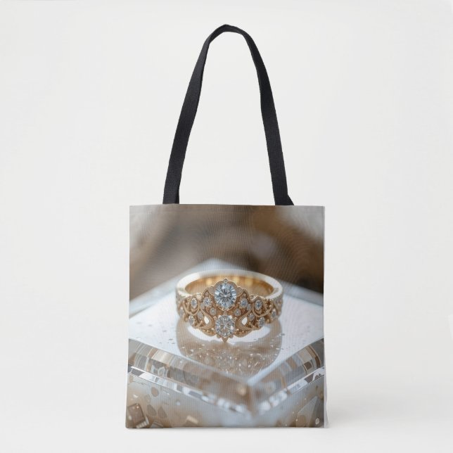 gold shinning diamond ring tote bag (Front)