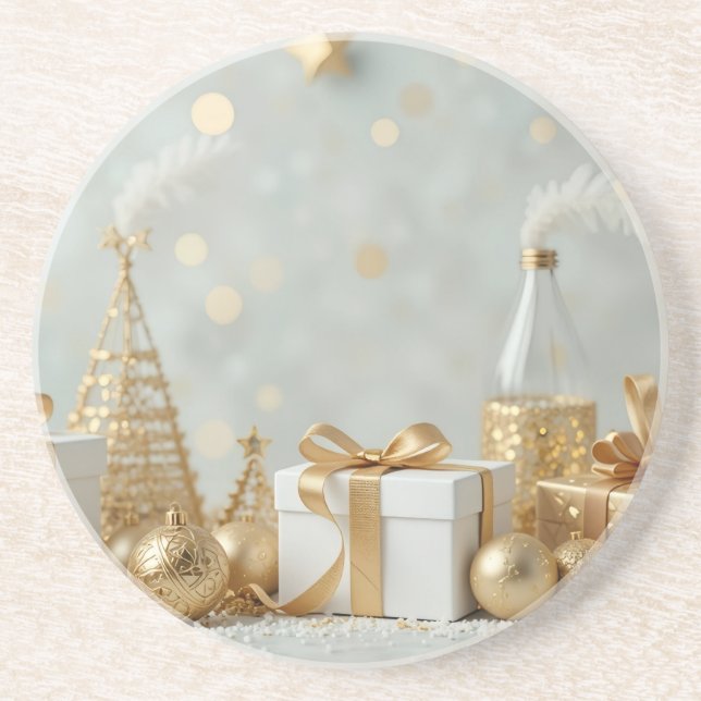 gold shinning presents coaster (Front)