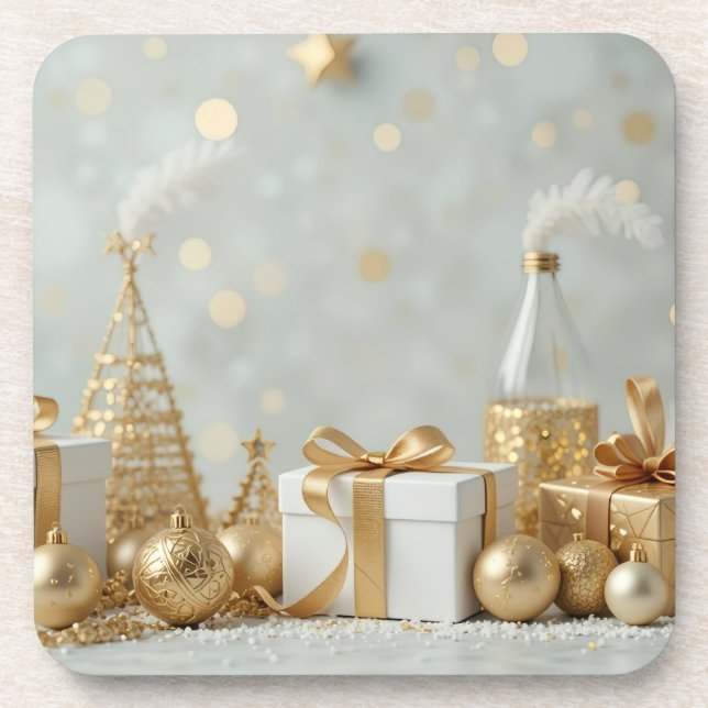 gold shinning presents coaster (Front)
