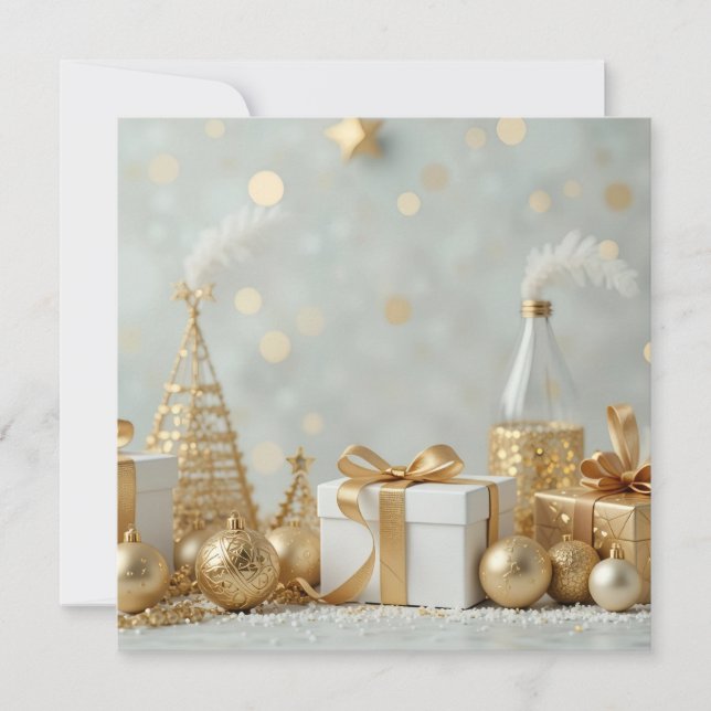 gold shinning presents invitation (Front)