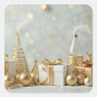 gold shinning presents square sticker
