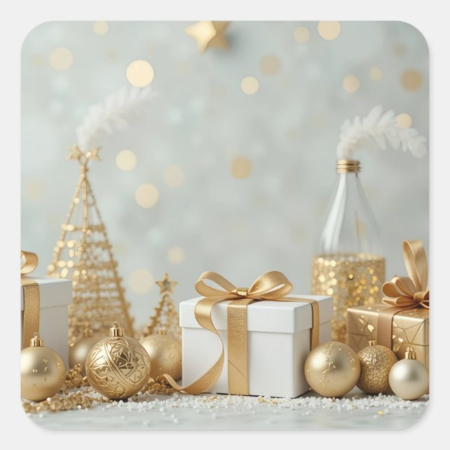 gold shinning presents square sticker (Front)