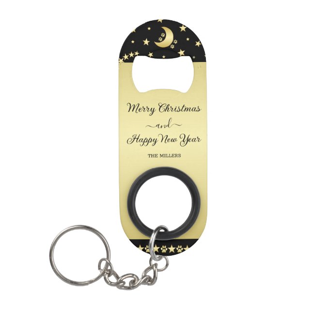 Gold shiny Christmas stars, paws on gold & black (Front)