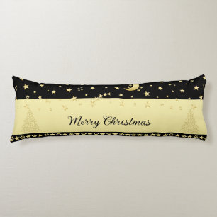 Gold shiny Christmas stars, paws on gold & black Body Cushion