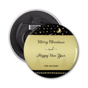 Gold shiny Christmas stars, paws on gold & black Bottle Opener