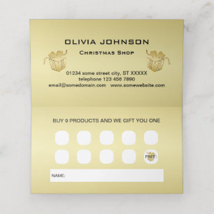 Gold shiny Christmas stars, paws on gold & black Loyalty Card