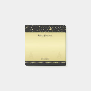 Gold shiny Christmas stars, paws on gold & black Post-it Notes