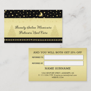 Gold shiny Christmas stars, paws on gold & black Referral Card