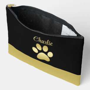 Gold Shiny Dog Paw on black background Accessory Pouch