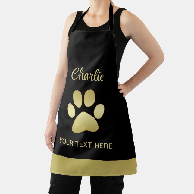  Gold Shiny Dog Paw on black background Apron (Insitu)