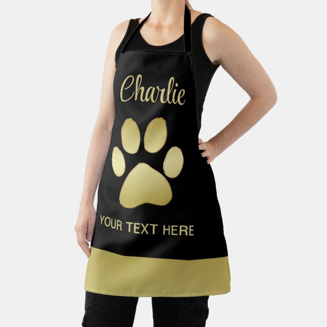  Gold Shiny Dog Paw on black background Apron (Insitu)