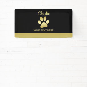  Gold Shiny Dog Paw on black background Banner