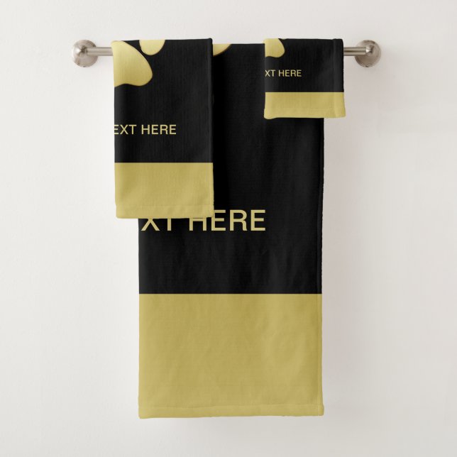  Gold Shiny Dog Paw on black background Bath Towel Set (Insitu)