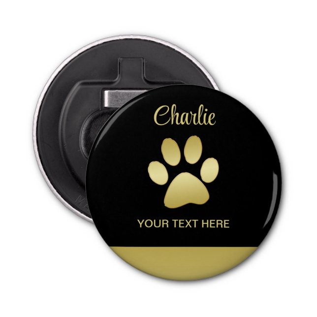  Gold Shiny Dog Paw on black background Bottle Opener (Front)