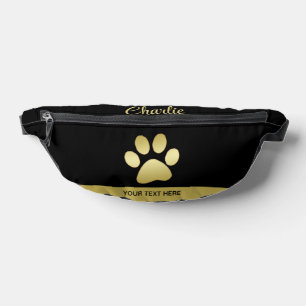 Gold Shiny Dog Paw on black background Bum Bags