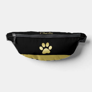 Gold Shiny Dog Paw on black background Bum Bags