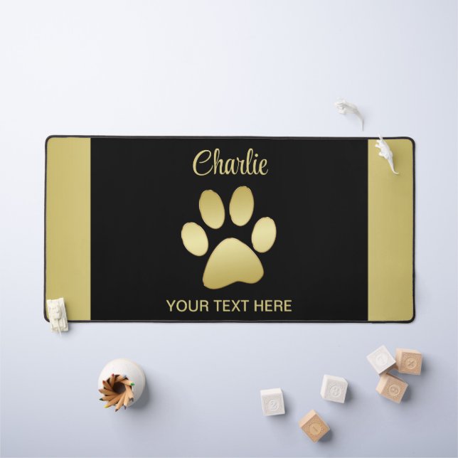  Gold Shiny Dog Paw on black background Desk Mat (Kids Table)