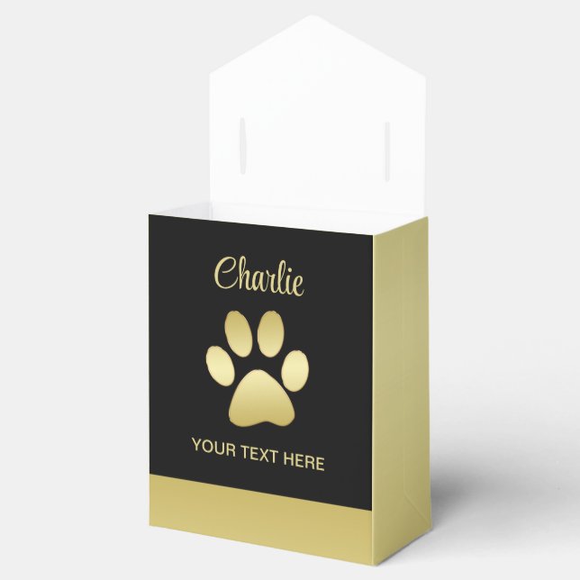  Gold Shiny Dog Paw on black background Favour Box (Opened)