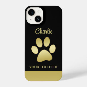  Gold Shiny Dog Paw on black background iPhone 14 Case
