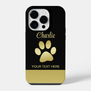 Gold Shiny Dog Paw on black background iPhone 14 Pro Case