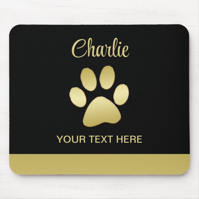  Gold Shiny Dog Paw on black background Mouse Pad (Front)