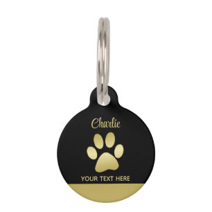 Gold Shiny Dog Paw on black background Pet Tag