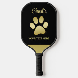 Gold Shiny Dog Paw on black background Pickleball Paddle