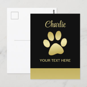 Gold Shiny Dog Paw on black background Postcard