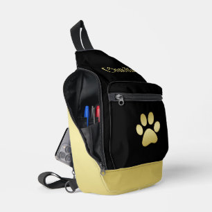 Gold Shiny Dog Paw on black background Sling Bag