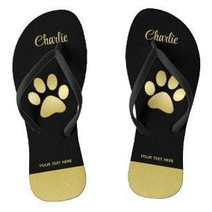  Gold Shiny Dog Paw on black background Thongs