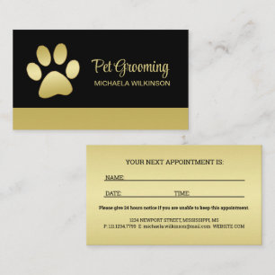  Gold Shiny Dog Paw on black Pet Grooming Service  Appointment Card
