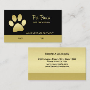  Gold Shiny Dog Paw on black Pet Grooming Service  Appointment Card