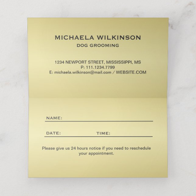  Gold Shiny Dog Paw on black Pet Grooming Service  Appointment Card (Inside Unfolded)