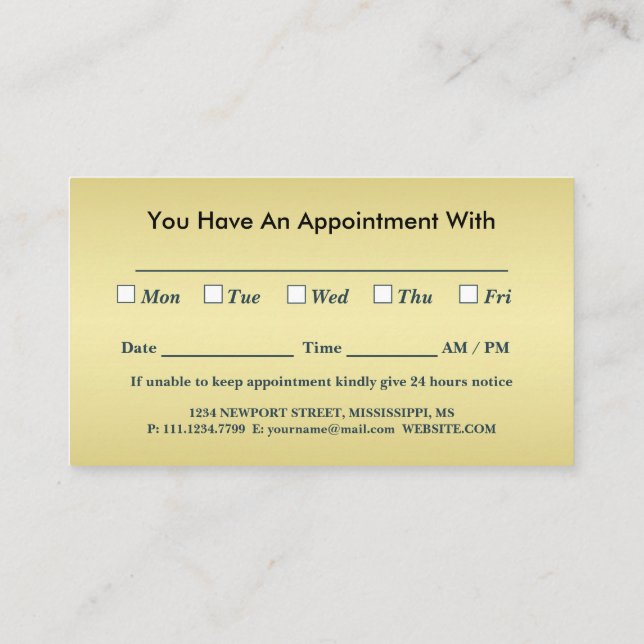  Gold Shiny Dog Paw on black Pet Grooming Service  Appointment Card (Back)