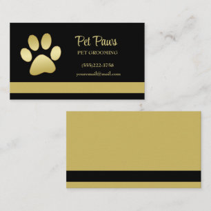 Gold Shiny Dog Paw on black Pet Grooming Service Business Card