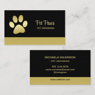 Gold Shiny Dog Paw on black Pet Grooming Service Business Card