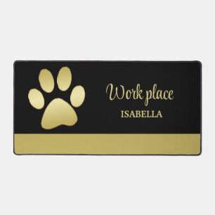  Gold Shiny Dog Paw on black Pet Grooming Service  Desk Mat