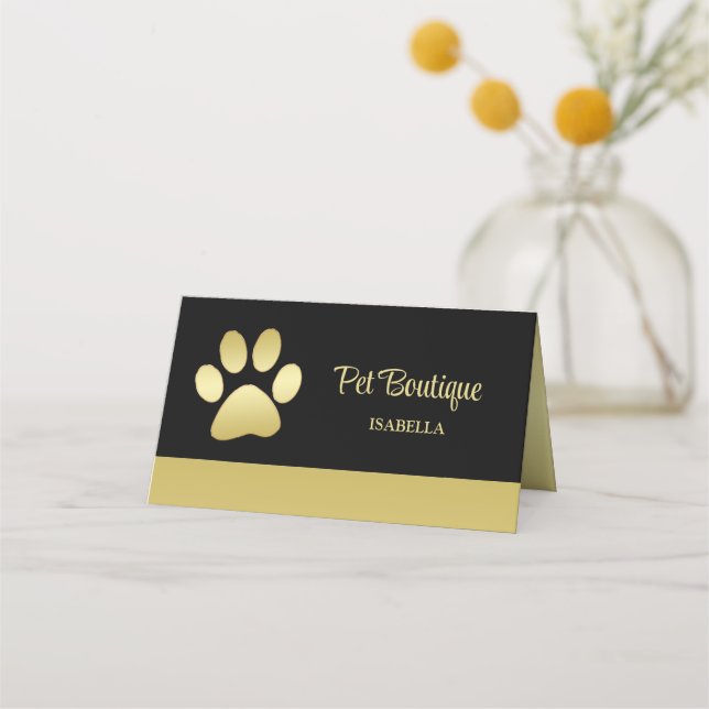  Gold Shiny Dog Paw on black Pet Grooming Service  Loyalty Card (Front)