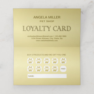  Gold Shiny Dog Paw on black Pet Grooming Service  Loyalty Card