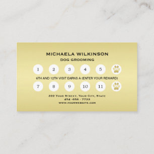  Gold Shiny Dog Paw on black Pet Grooming Service  Loyalty Card
