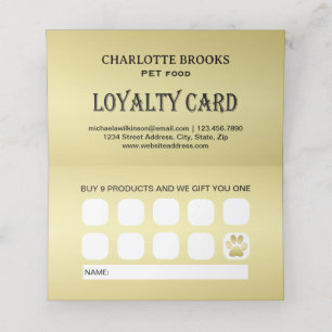 Gold Shiny Dog Paw on black Pet Grooming Service Loyalty Card