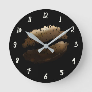 Gold Shiny Lips Lipstick Kiss Glamour Glam Chic Round Clock