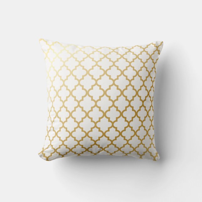 Gold Shiny Metallic Quatrefoil Pattern Cushion (Front)