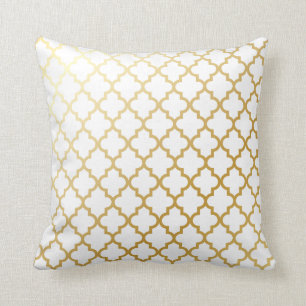 Gold Shiny Metallic Quatrefoil Pattern Cushion