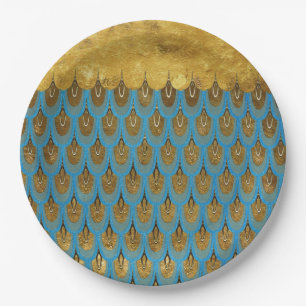 Gold Shiny Princess Mermaid Glitter Scales Paper Plate