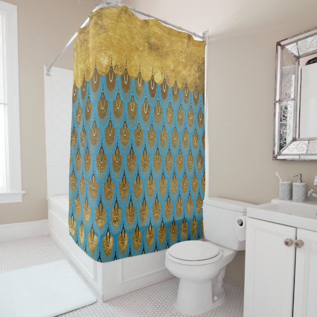 Gold Shiny Princess Mermaid Glitter Scales Shower Curtain (In Situ)