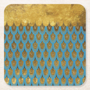 Gold Shiny Princess Mermaid Glitter Scales Square Paper Coaster
