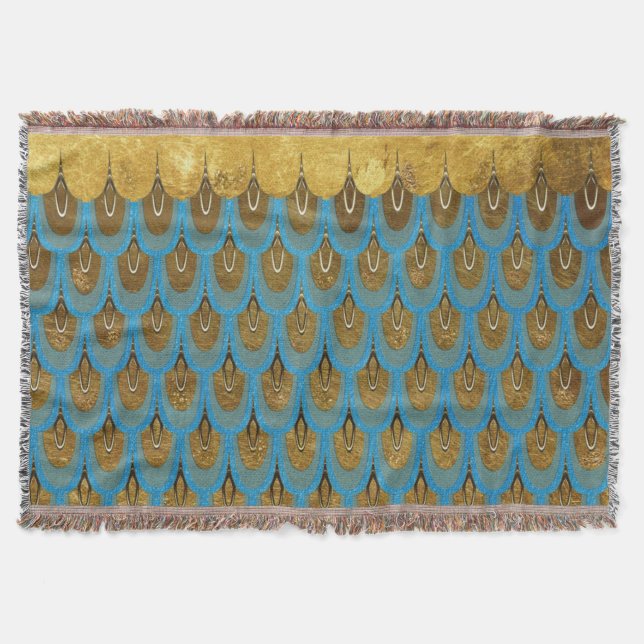 Gold Shiny Princess Mermaid Glitter Scales Throw Blanket (Front)