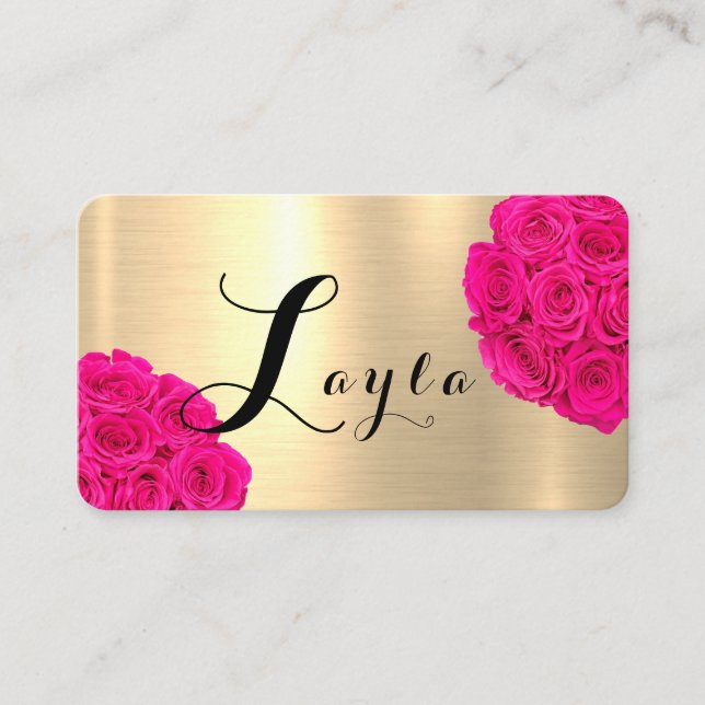 Gold Shiny Roses L Letter Business Card (Front)