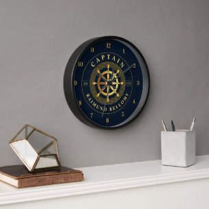 Gold Ship Wheel Clock